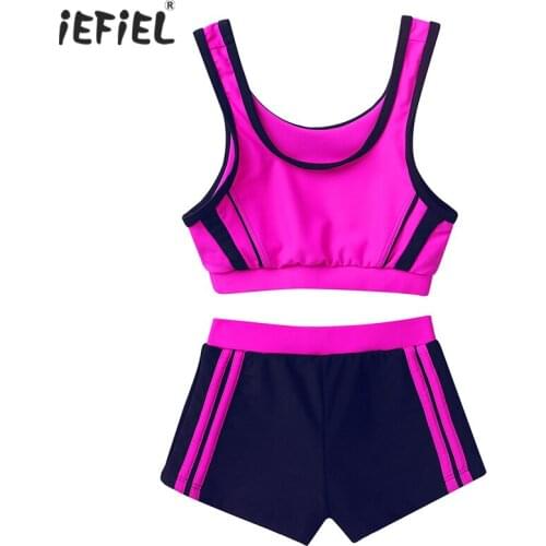 2PCS Kids Girls Two Piece Tankini Set Surfing Beach Wear Sleeveless Swimsuit Swimwear Bathing Suit Fashion Tops with Bottoms