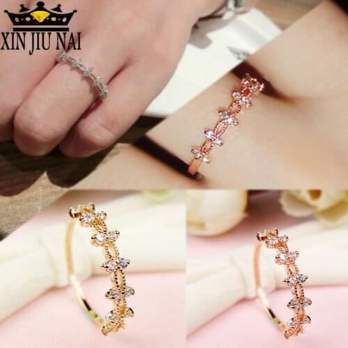 3 Colors New CZ Stone Lace Flower Ring Gold Color Women Fashion Style Knuckle Ring Midi Finger Rings Bijoux Bagues Femme Jewelry