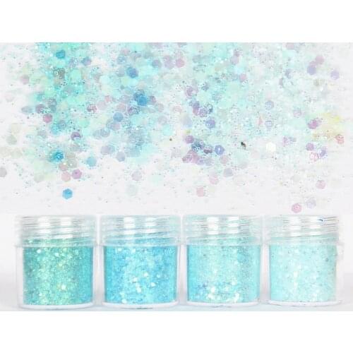 4pots Lake Blue Hexagon Glitter 1mm Sequin Mixed Set UV Epoxy Resin Mold Filler Material For Diy Making Resin Art Crafts Pigment