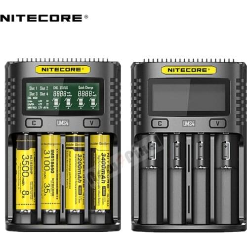 NITECORE UMS4 Automatic Universal 3A Quick Charger Intelligent USB Dual-Slot Charger LCD Display Li-ion IMR Battery 18650 21700