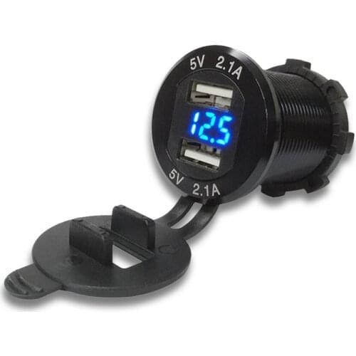 12V Car Cigarette Lighter Charger Socket Dual USB Port 4.2A LED Digital Voltmeter Aluminum