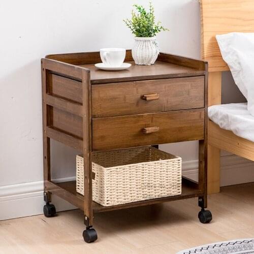 Bamboo Nightstands with Wheel Bedroom Bedside Cabinet Living Room Tea Table Removable Storage Economy Storage Cabinet