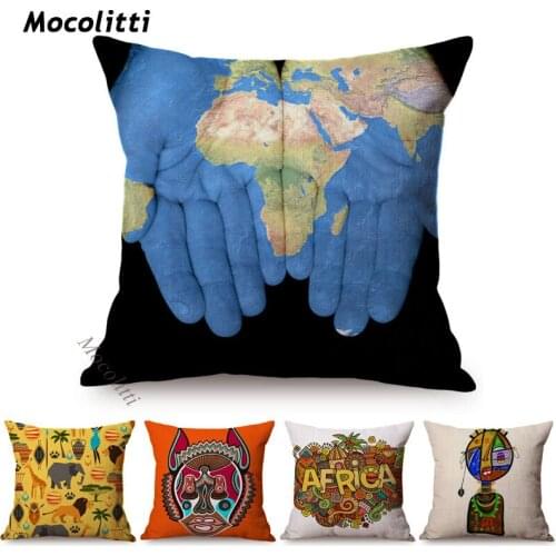 Cartoon Design Africa Map Ukrainian Traditional Tribal Culture Art Chair Throw Pillow Cover Exotic Decoration Sofa Cushion Cover