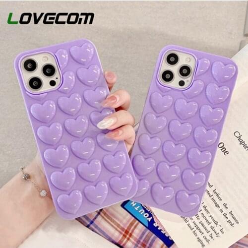 LOVECOM Cute 3D Love Heart Phone Case For iPhone 11 12 Pro Max XR XS Max 7 8 Plus X Soft TPU Candy Color Clear Lanyard Cover Bag