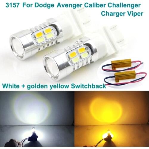 For Dodge Avenger Caliber Challenger Charger Viper 3157 Dual Color Switchback LED DRL Parking front Turn Signal light Bulbs