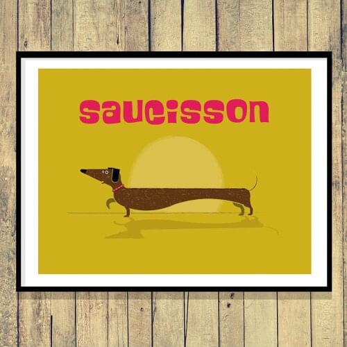 Sausage Yellow Dog Mid Century Canvas Painting Wall Art Nordic Posters and Prints Wall Pictures for Living Room Decoration