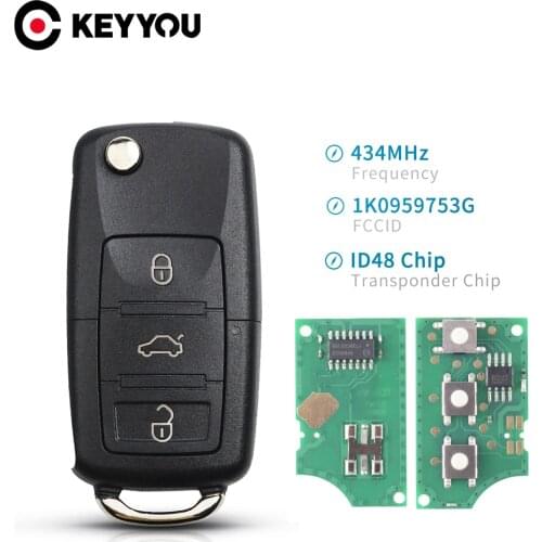 KEYYOU 1K0 959 753 G ID48 Chip 434Mhz Remote Car Key For VW Volkswagen Golf Passat Polo Jetta Touran Bora Sharan 2004 - 2010