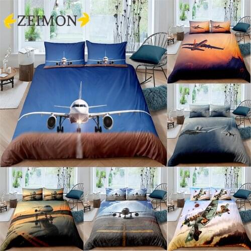 ZEIMON Running Plane Bedding Set Modern Soft Lightweight Microfiber 2/3Pcs Duvet Cover with Pillowcase Full Single Double Size