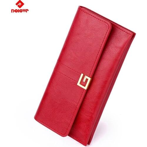 DOLOVE Leather Women Wallets Coin Pocket Hasp Card Holder Money Bags Casual Long Ladies Clutch Phone Wallet Women Purse