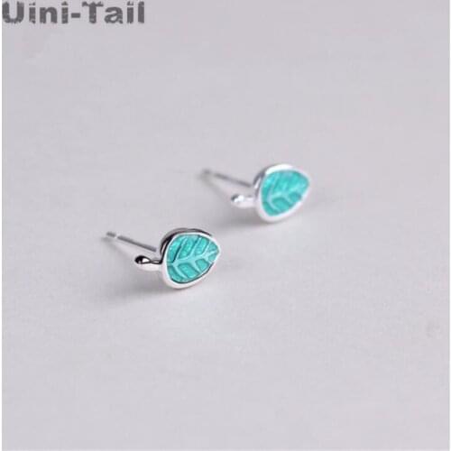 Uini-Tail hot sweet 925 sterling silver earrings small fresh glaze leaves simple accessories Korean temperament student cute