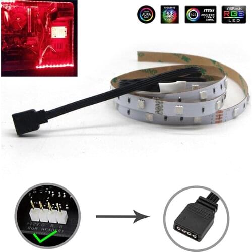 12V 4PIN Motherboard 5050 RGB LED Strip + 50cm cable PC Case for ASUS Aura SYNC MSI Mystic SYNC RGB Fusion 2.0 4Pin Mid Tower