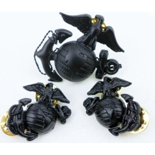 METAL BLACK USMC UNIFORMS INSIGNIA CAP BADGE US MARINE CORPS HAT LAPEL BADGE PIN
