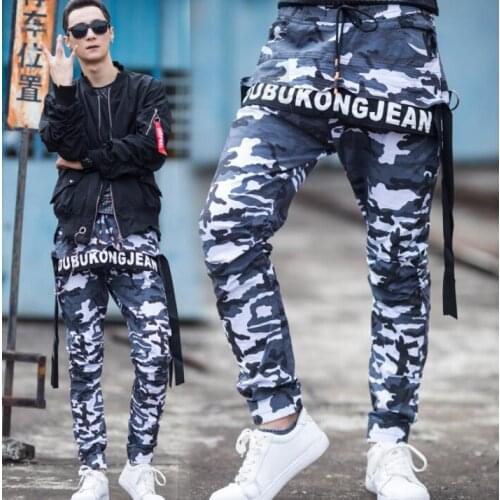 Stage personality mens casual pants Camouflage harem pant skateboard men trousers singer dance rock street star style novelty