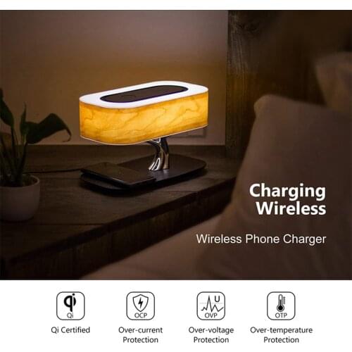 Desk Lamp with Wireless Charging and Bluetooth Speaker LED Bedside Table Light Stepless Dimming for Bedroom Office Living Room
