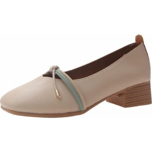 New Spring And Autumn Single Shoes Womens Models With Sets Of Metal Bow Square Head Anti-slip Wild Casual Peas Shoes B21-11