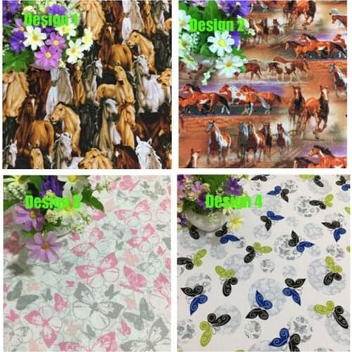 Brand New Design Cute Cartoon Animal Horse Butterfly Printed Cotton Fabric For DIY Sewing Decoration
