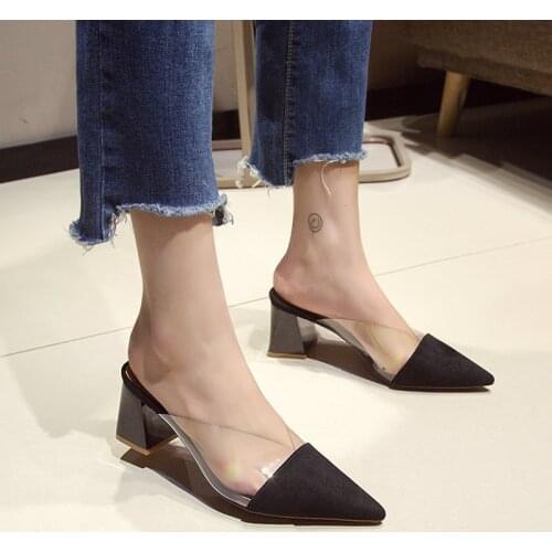 Low heels for women Summer Slides Women PVC Shoes Woman Chunky Heels Women Sandalias Sandals Sexy Ladies Sandals Summer Shoes