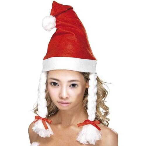 Adult Christmas Party Fancy Dress Claus Costume Headwear Santa Hat with Braid