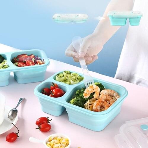 Silicone Folding Lunch Box 2/3 Compartment Collapsible Bento Box Food Storage Container Portable Outdoors Travel Lunchbox Bowl