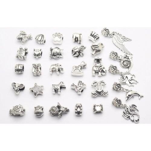 Mixed large hole beads Large hole pendant Charms Beads Fit Pandora Charms Bracelet Women Fashion Bead 30pc/lots feng0018