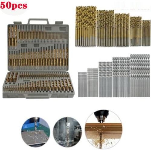 50pcs/set 1/1.5/2/2.5/3mm many kinds of high speed steel titanium coated twist drill bit straight shank bit hand drill