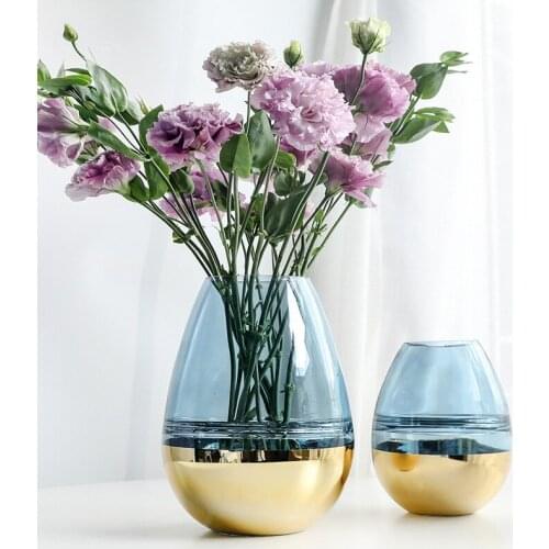 Nordic Style Glass Vase Modern Geometry Design Creative Blue Vase Simple Exquisite Glamour Vaso De Planta Room Decor EI50VA
