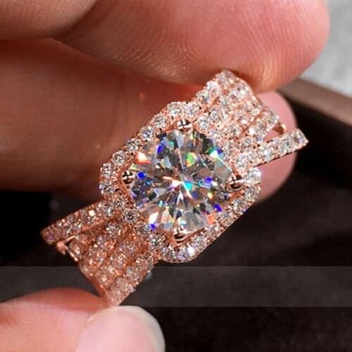 Vintage Female Crystal Square Thin Ring Charm Rose Gold Color Wedding Rings For Women Luxury White Zircon Stone Engagement Ring
