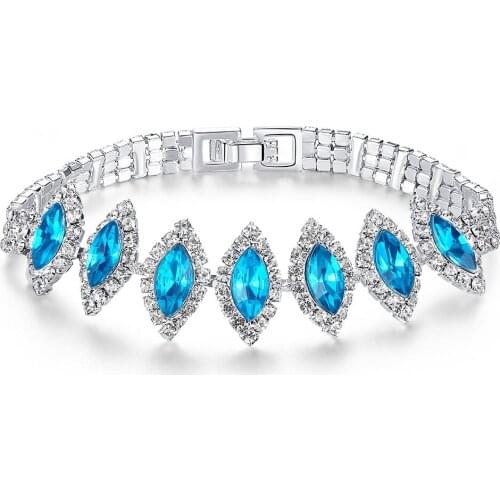 Vintage Charms Korean Style Gold-plated Blue Crystal Bracelet for Women Bijoux Femme Chain Buckle Bracelet Is Easy To Wear