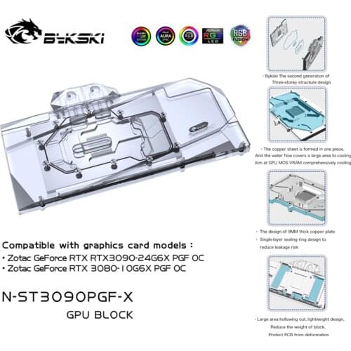 Bykski GPU Water Block For ZOTAC Geforce RTX 3090/3080 10/24G6X PGF OC video Card Cooler PC Radiator N-ST3090PGF-X
