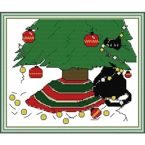 Cross Stitch Christmas Kitten Pattern DMC 11CT Canvas Print 14CT Cross Stitch Kit DIY Christmas Gift Family Wedding Decoration