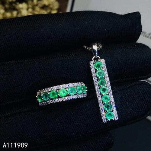KJJEAXCMY boutique jewelry 925 sterling silver inlaid Natural Emerald pendant ring Female suit support detection