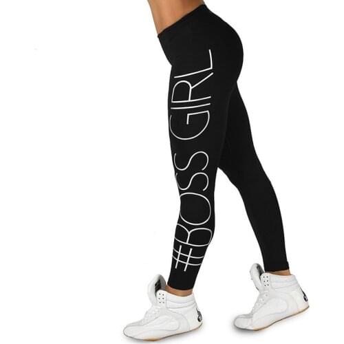 Ogilvy Mather Women Black Trousers Boss Girl Print Leggings Fashion High-Waist Fitness Leggings Casual Breathable Plus Size Soft