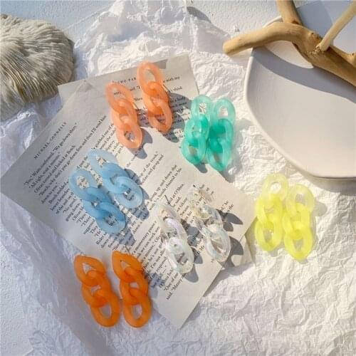 Thick Link Candy Color Geometric Drop Earrings for Women Chic Stylish Earrings Girl Acrylic Resin Jelly Laser Cute Big Jewelry