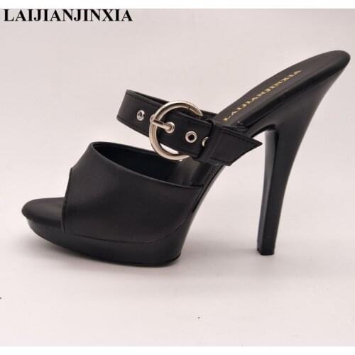 LAIJIANJINXIA Women Shoes Slippers Slides Summer Sexy High Heels 13cm Wedding Shoes Thin Heels Waterproof Platform Womens Pumps