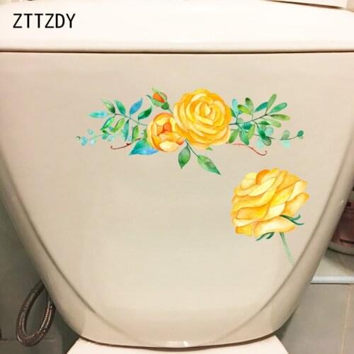 ZTTZDY 23.6*18.2CM Yellow Rose Flower Personality Wall Decoration Home Toilet Seat Stickers T2-0667