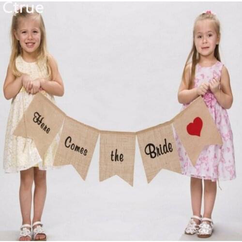1set burlap wedding bunting " HERE COME THE BRIDE " Wedding garland Wedding Photo Prop Bunting rustic vintage wedding decoration