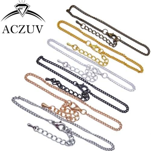120Pcs 2x3mm 3x4mm Optional 20cm Curb Chain Bracelets with Lobster Clasp and Extenders DIY Jewelry Making Findings & Accessories
