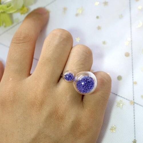 2PCS Ring with double glass Ball Double Ball Ring Ajustable ring Botanical ring glass bottle jewelry findings