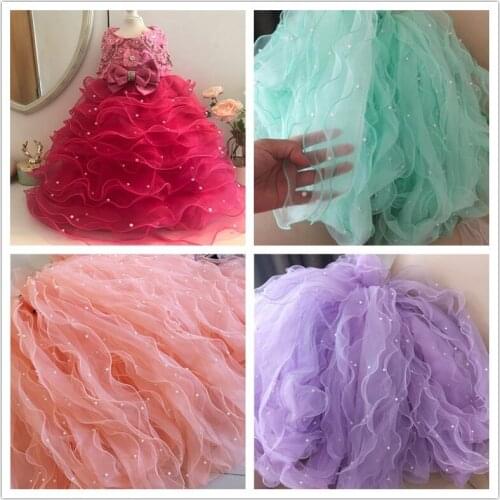 2Yards White Beaded Pleat Organza Lace Ribbons Pearl Trim For DIY Wedding Garment Dress Collar Applique Guipure Sewing Supplies