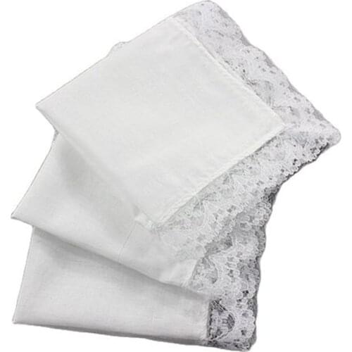 3PCS Novelty Wedding White Lace Handkerchief Cloth Women Handkerchief Table Napkin 100% Cotton Towels Thin Hanky guardanapo H06