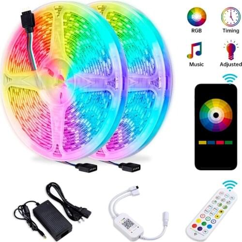 5M 10M 15M LED Strip Lights Sync To Music RGB LED Tape SMD 5050 Color Changing Rope Light Bluetooth Smart Phone Control Lights