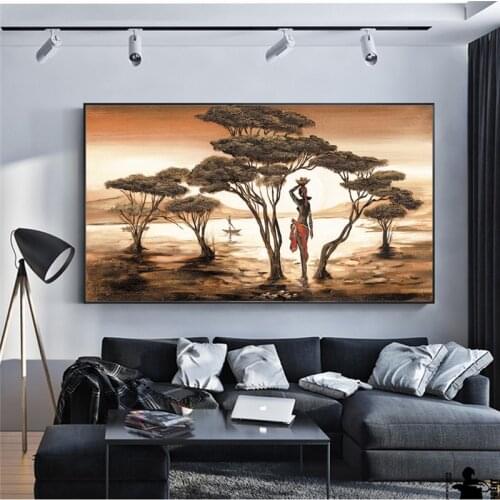 African Woman Paintings On The Wall Classical Sunset Landscape Wall Art Canvas Prints And Posters Cuadros Pictures Home Decor