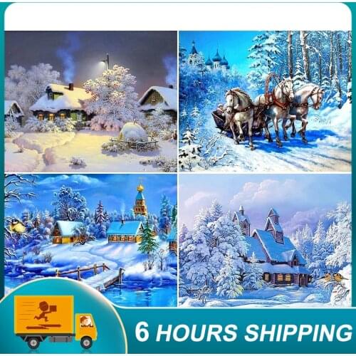 Diy 5D Diamond Painting Winter House Scenery Kit Full Drill Diamond Embroidery Snow Mosaic Art Picture Of Rhinestones Home Decor