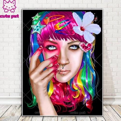 DIY Diamond Embroidery"Girl with colored hair"5d Full Square Diamond Painting Cross Stitch round Drill Mosaic diamond picture