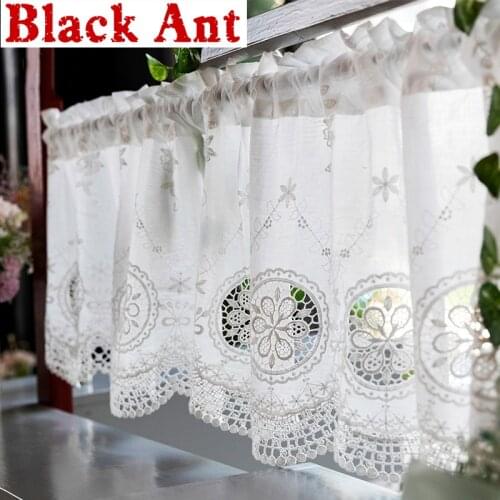 American Pastoral Hollow-out White Short Curtain Kitchen Door Partition Decor Bedroom Bookcase Cabinet Half Curtain DL-X742#3