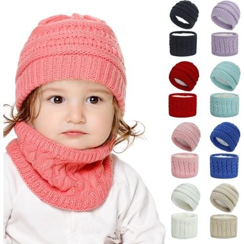 2020 NEW Baby Children Hat Scarf Set Autumn And Winter Knitted Thickened Warm Hat Boys Girls Caps Photography Props 16 Colors