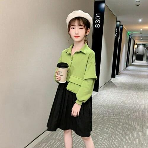 Teenage Girl Patchwork Dresses shirt 2021 Spring Fall Baby Girls Clothes Fashion Sweet Cotton Kids Long Sleeve Party Dress