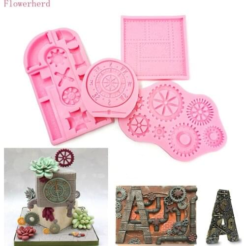 Retro Gear Industrial Machinery Chocolate Mold DIY Fondant Cake Mold Sewer Pipe Glue Baking Utensils Cake Decorating Tools