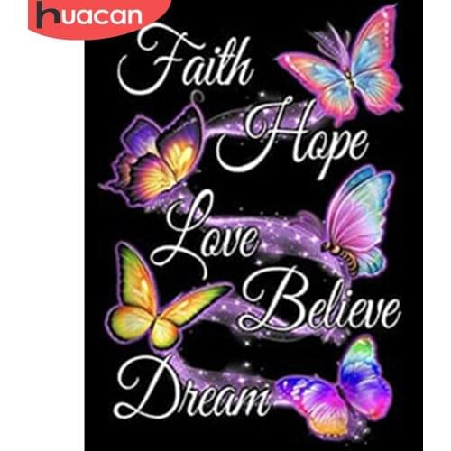HUACAN Diamond Art Painting Butterfly Home Decor Diamond Embroidery Mosaic Animal Text Wall Stickers