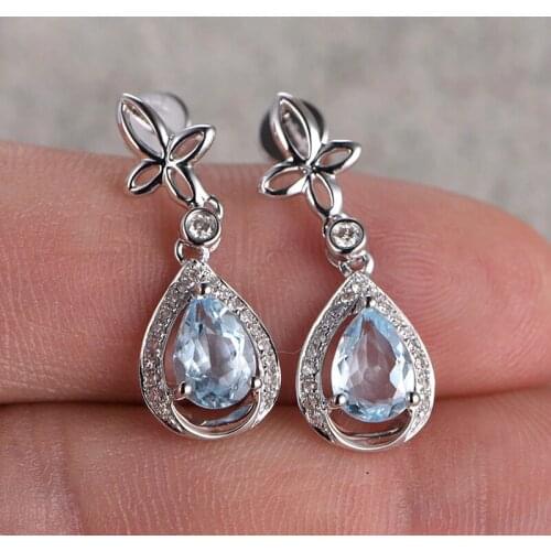 Graceful Bridal Wedding Aquamarine Drop Earrings Light Blue Water Drop Cubic Zircon Romantic Anniversary Gift Trendy Jewelry
